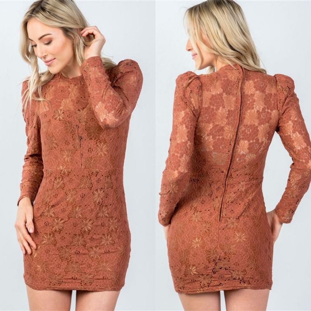 Toffee Lace Bodycon Mini Dress